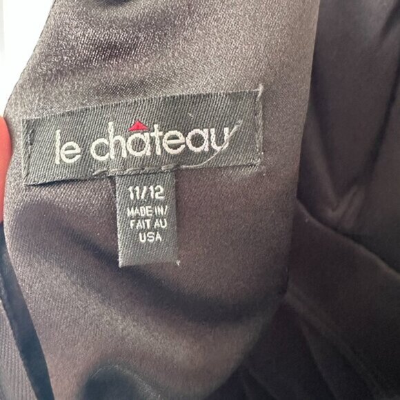 Le Chateau Sleek Black Mini Dress Back Size 11 Ruched Flattering V-Neck LDB Edgy - Picture 15 of 15